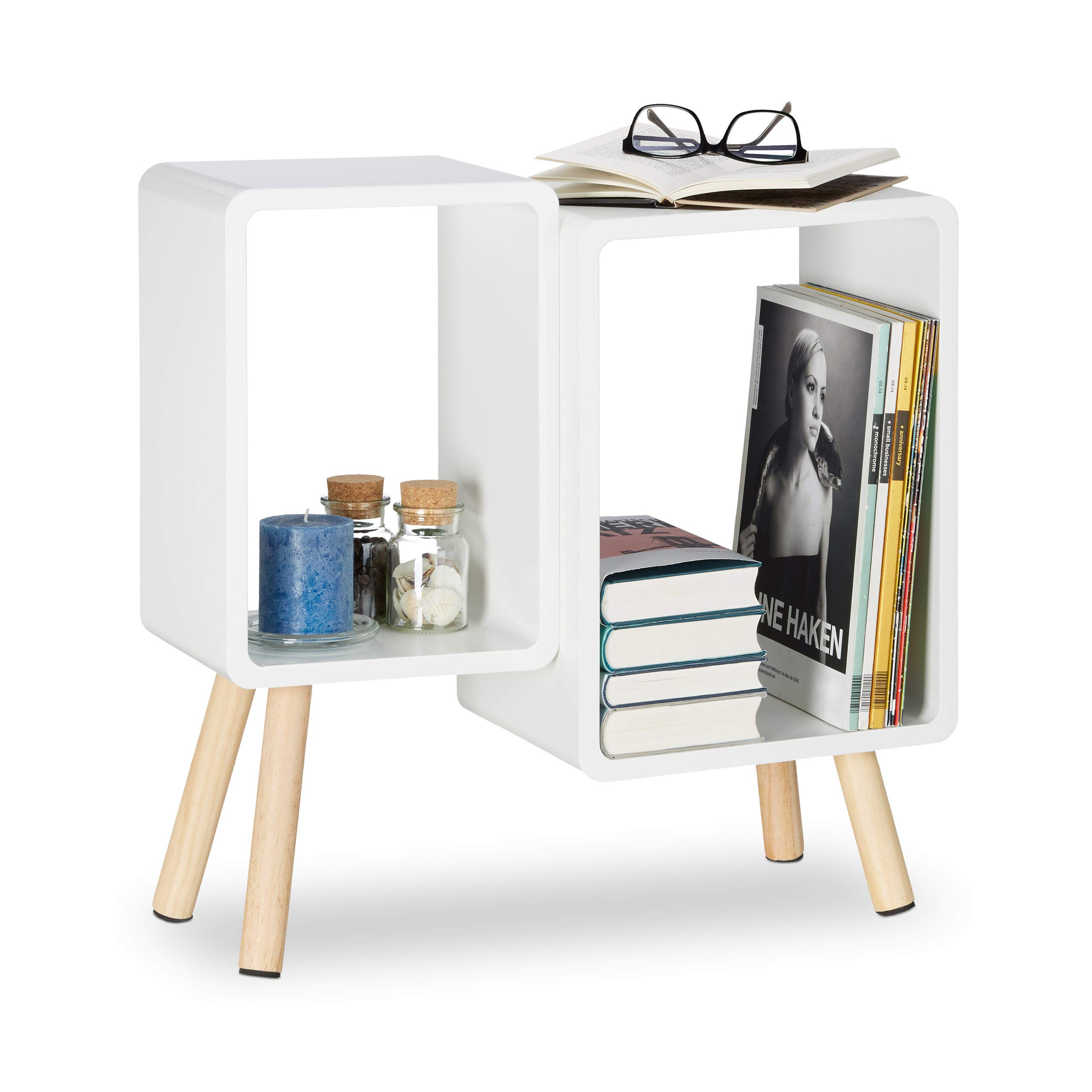 relaxdays-w-rfelregal-2-f-cher-retro-mit-holzbeinen-wei-55-5x55x24-cm image 1