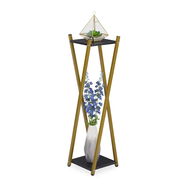relaxdays-blumenst-nder-2-etagen-marmoroptik-99x29x29-cm-gold-schwarz image 1