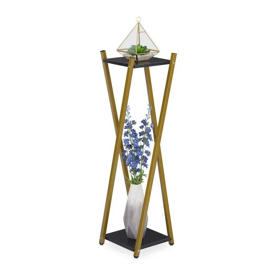 relaxdays-blumenst-nder-2-etagen-marmoroptik-99x29x29-cm-gold-schwarz image 1