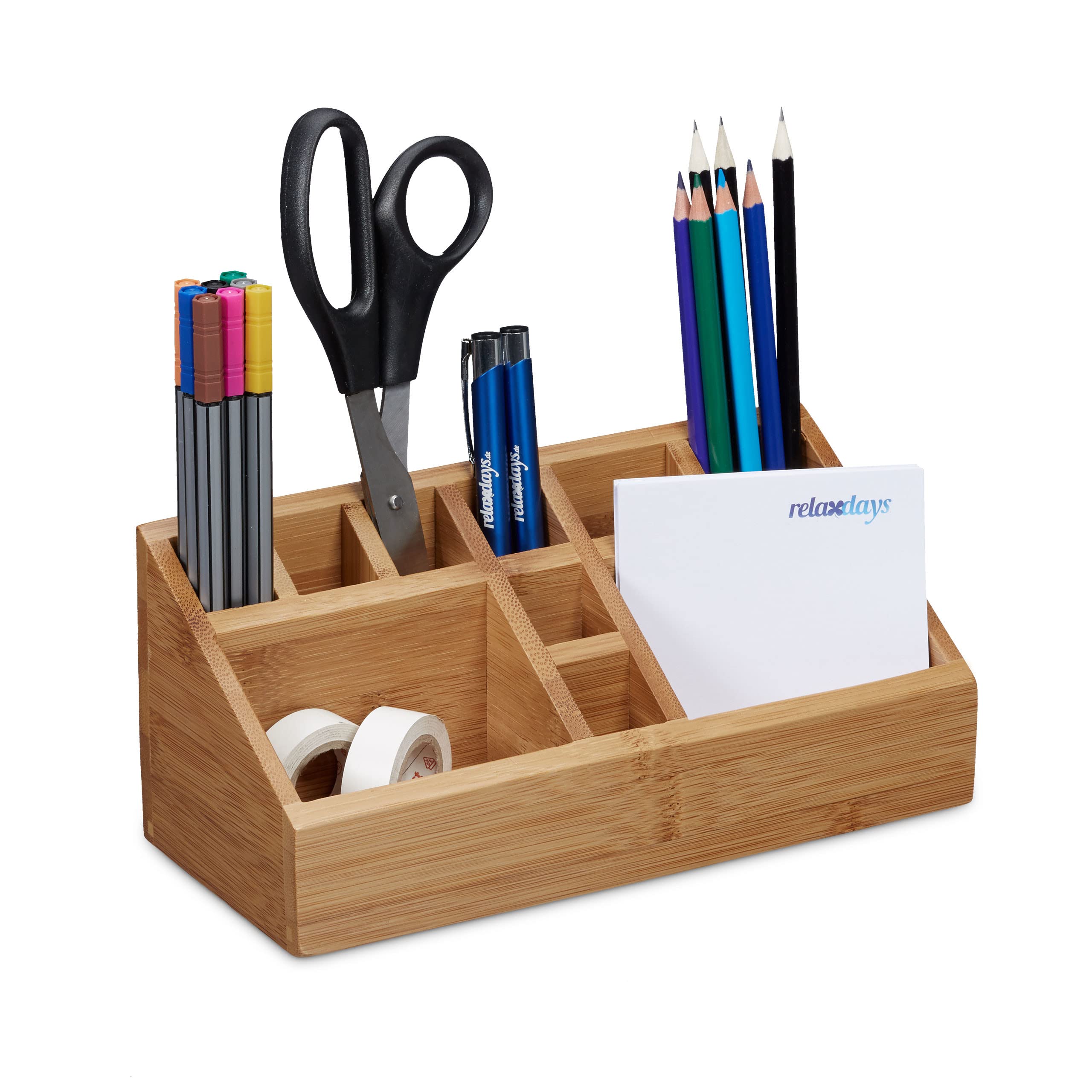 relaxdays-schreibtischorganizer-bambus-10-f-cher-23x10x10-cm-natur image 1