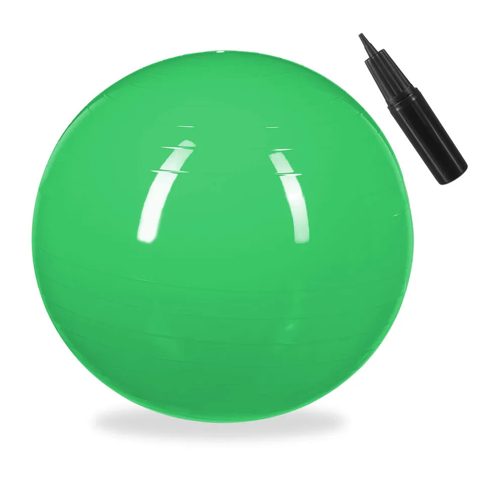relaxdays-gymnastikball-fitnessball-55-cm-gr-n-mit-pumpe image 1