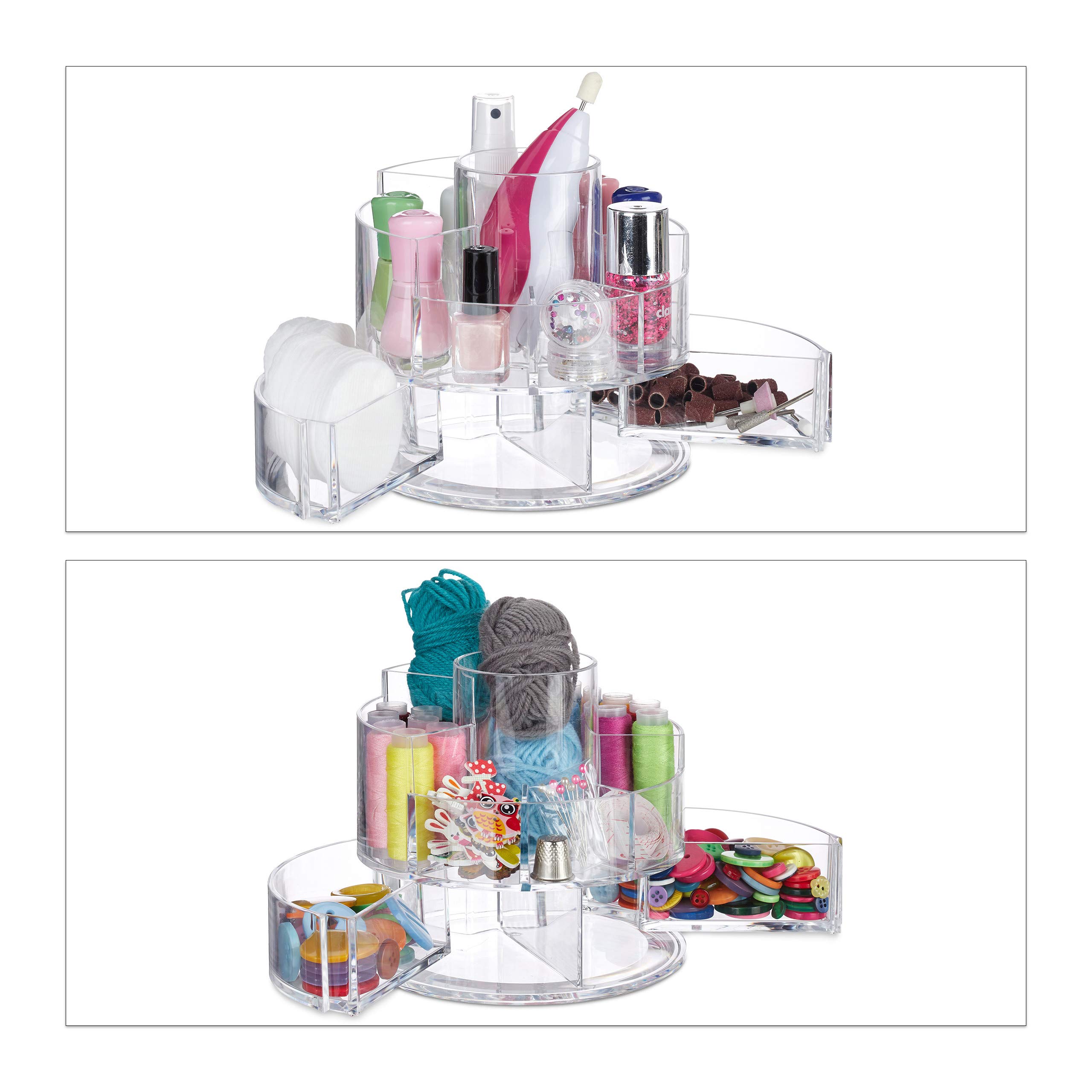 relaxdays-kosmetik-organizer-acryl-rund-9-f-cher-transparent image 2