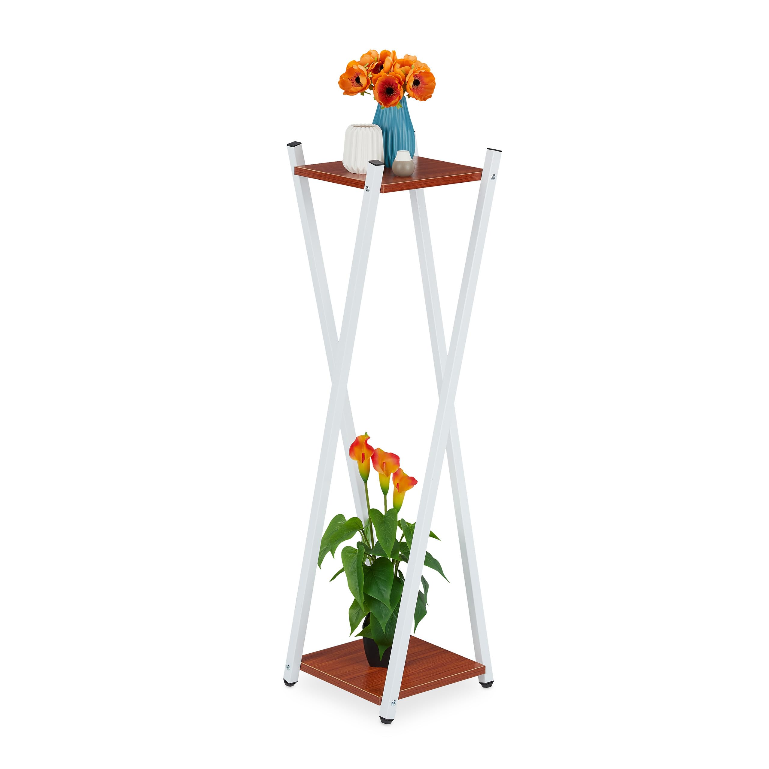 relaxdays-blumenst-nder-2-etagen-wei-rotbraun-99x29x29-cm image 1