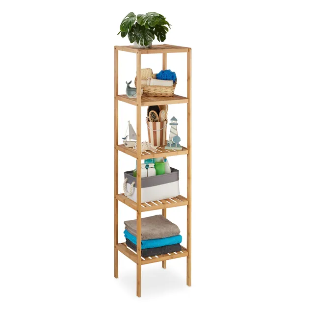 relaxdays-badregal-bambus-5-ablagen-140x34x33-cm-natur image 1