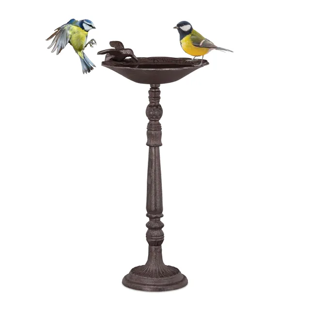 relaxdays-vogeltr-nke-gusseisen-braun-40-cm-stehend-mit-blumenmuster image 1