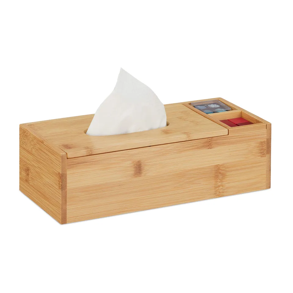 relaxdays-tuchspender-bambus-mit-deckel-und-2-f-chern-natur image 1
