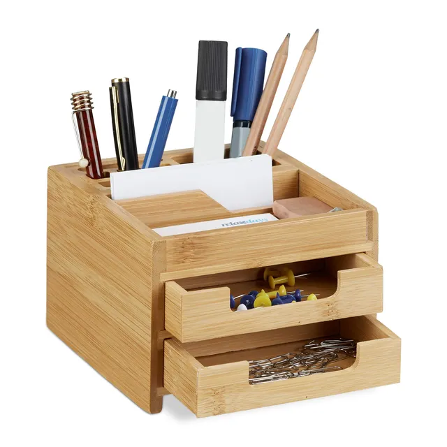 relaxdays-schreibtisch-organizer-bambus-mit-schubladen-9-5-x-12-5-x-15-cm-natur image 1