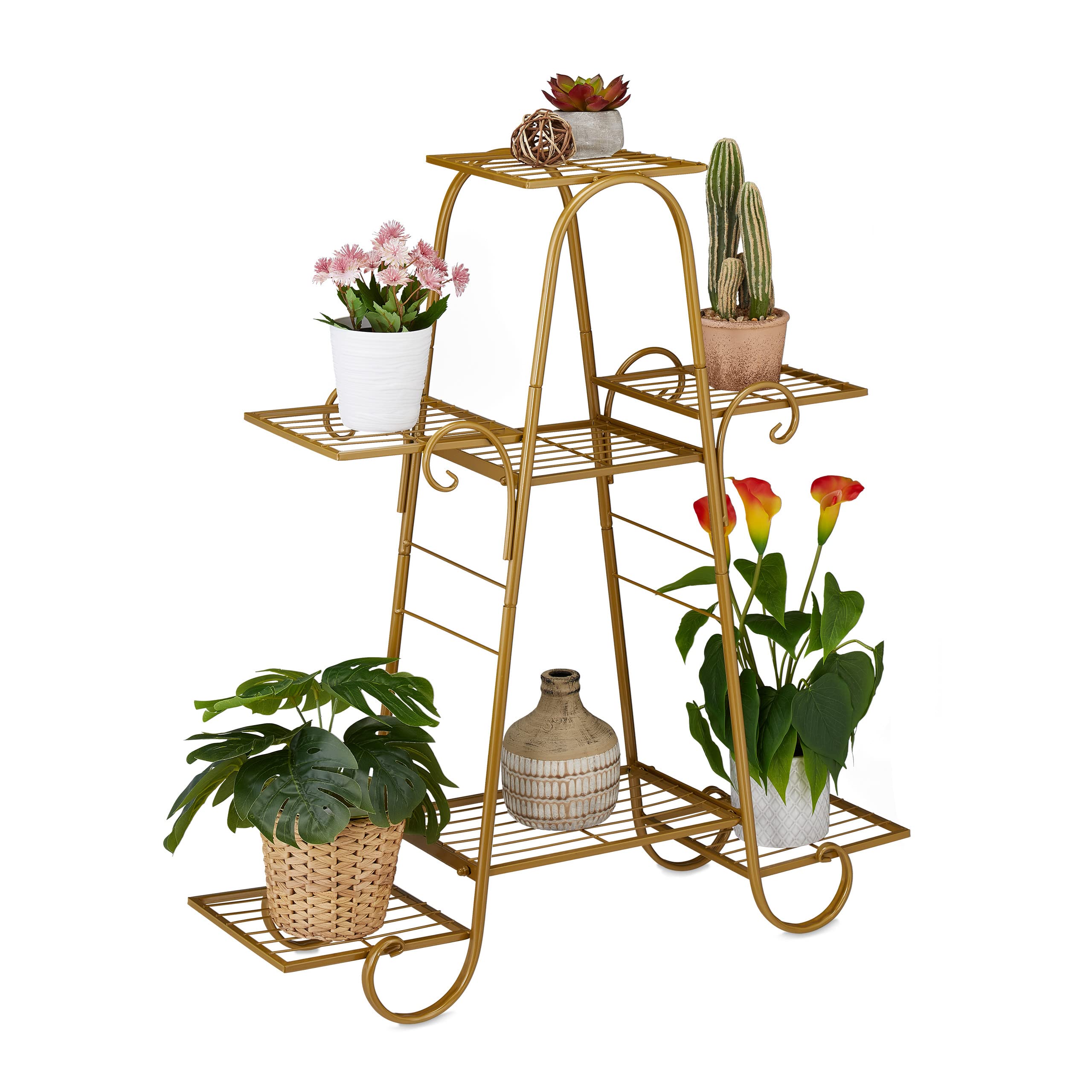 relaxdays-blumentreppe-metall-vintage-gold-83-cm-mit-7-ablagen image 1