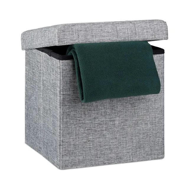 relaxdays-sitzhocker-faltbar-38x38x38-cm-grau-sitzcube-leinen-40l image 1