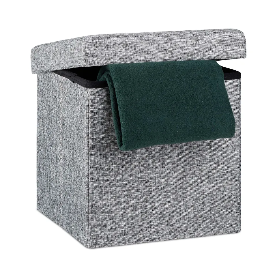 relaxdays-sitzhocker-faltbar-38x38x38-cm-grau-sitzcube-leinen-40l image 1