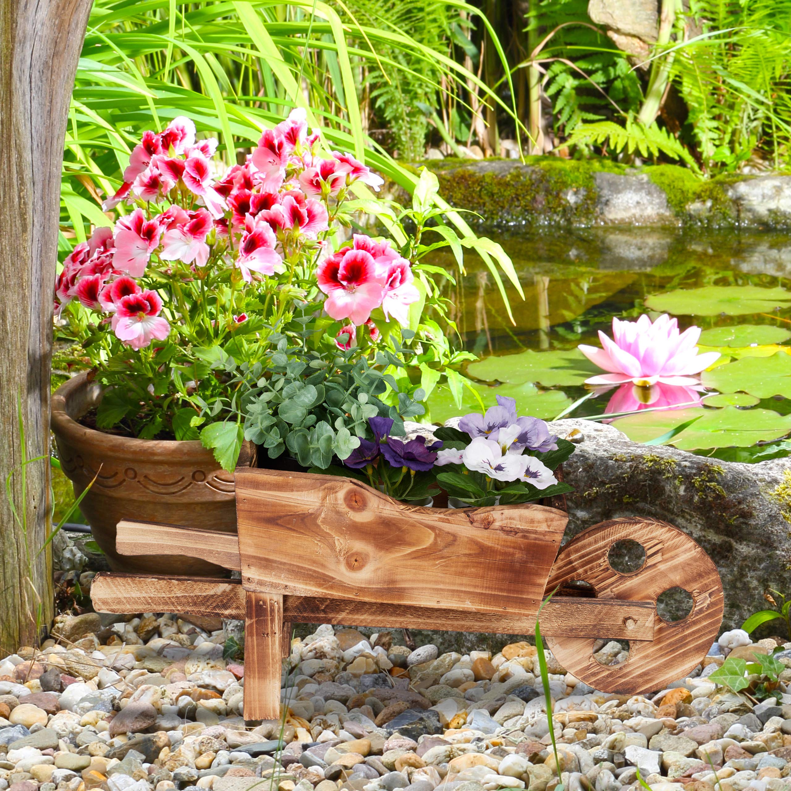 relaxdays-pflanzschubkarre-gebranntes-holz-natur-gartendeko-vintage image 2