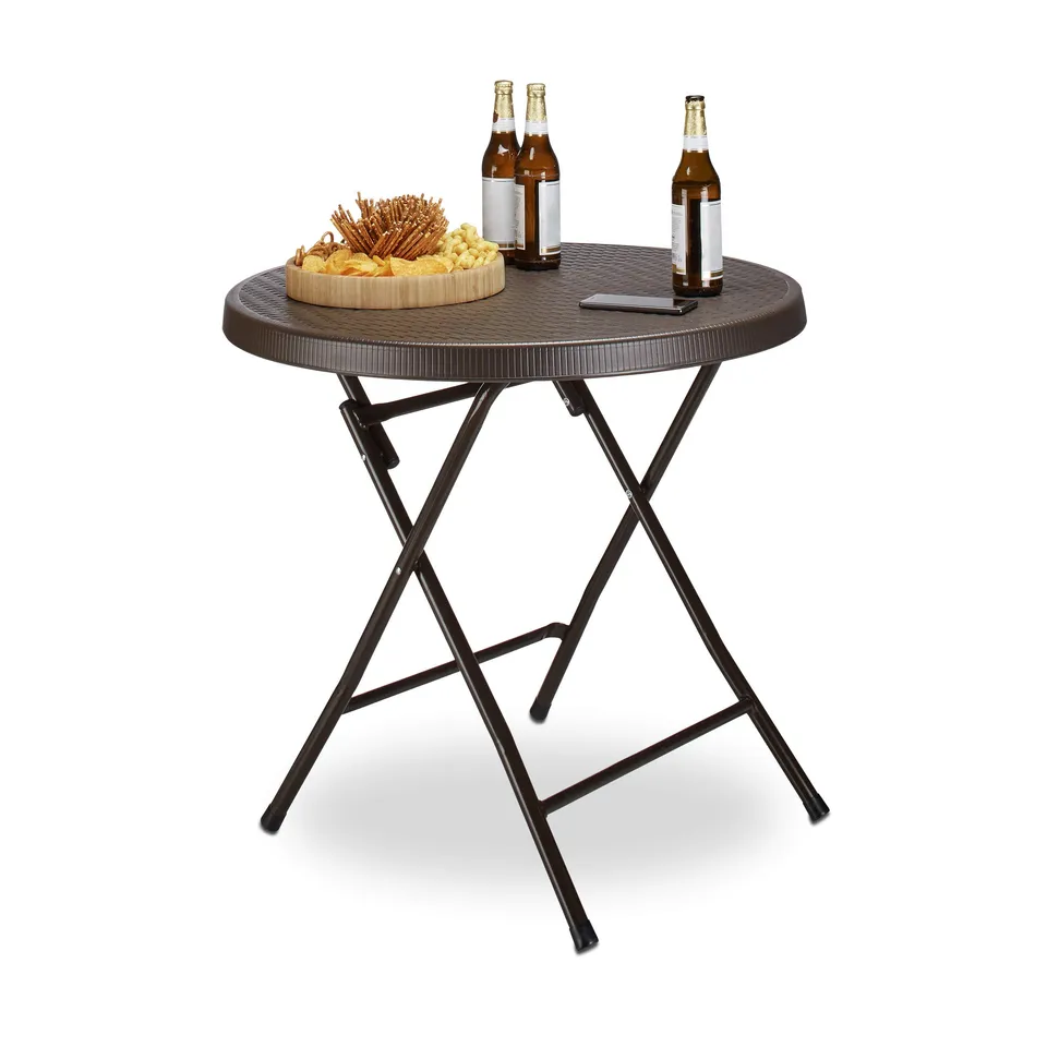 relaxdays-gartentisch-bastian-klappbar-rund-80-cm-rattan-optik-braun image 1
