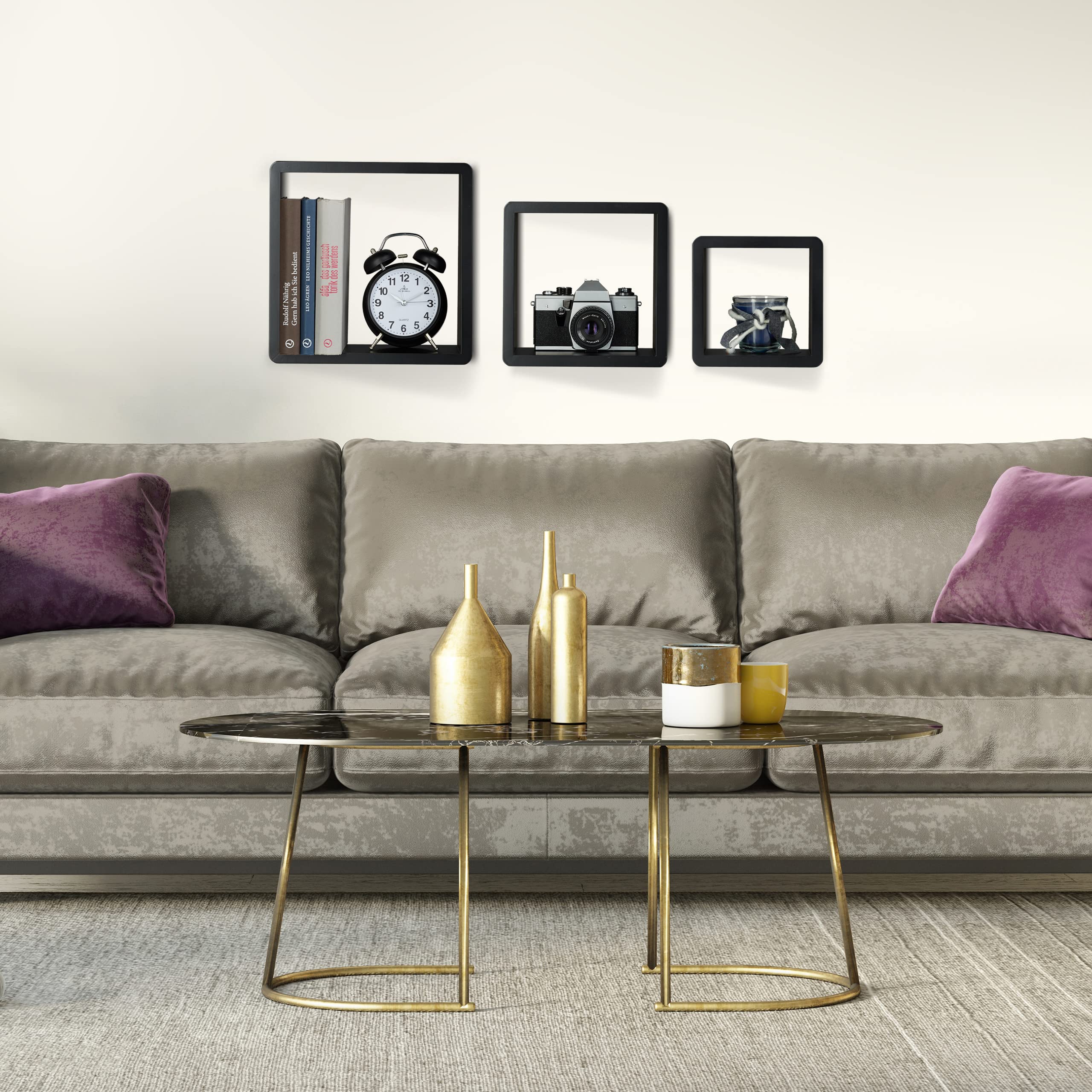relaxdays-wandregal-cube-3er-set-quadratisch-schwarz-mdf image 2