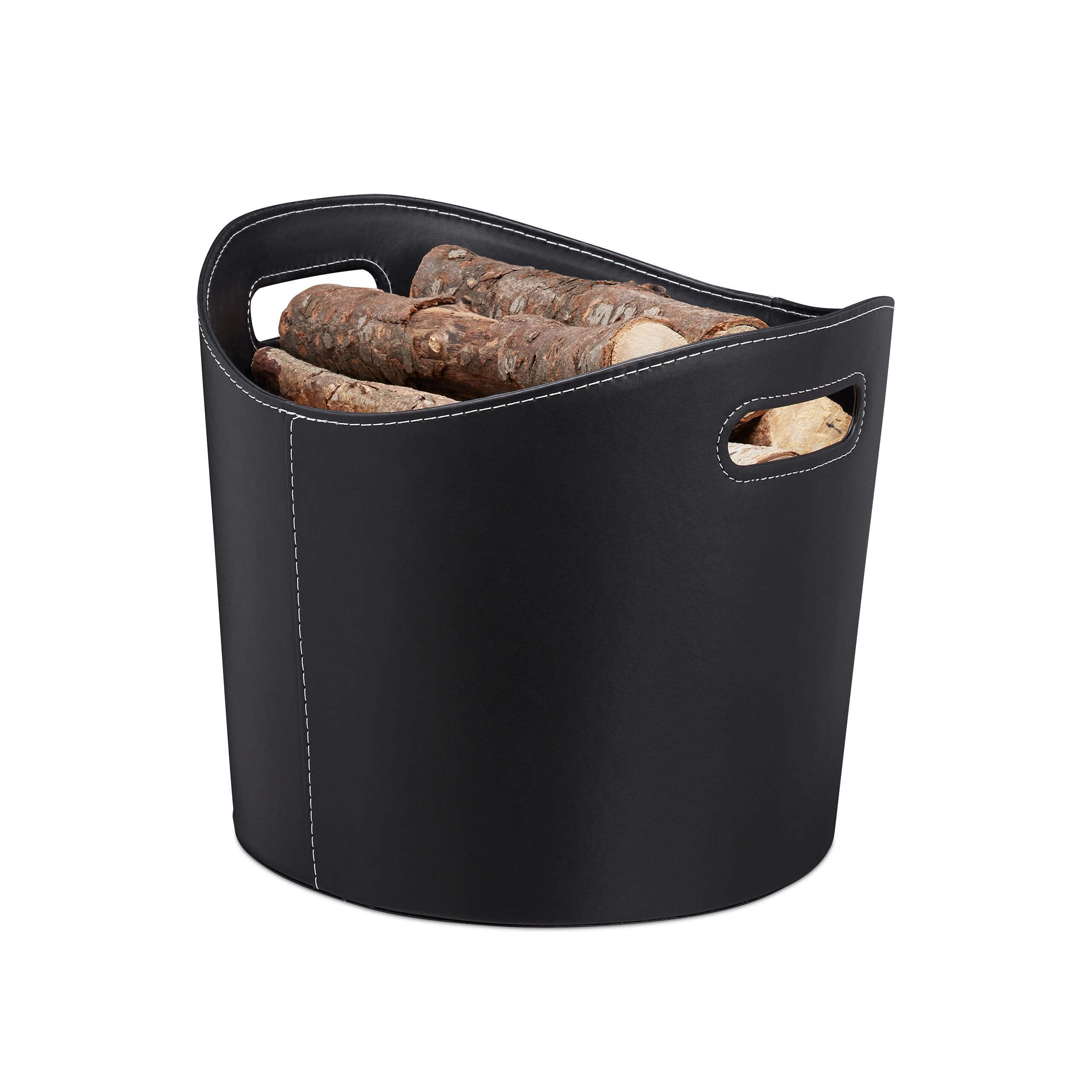 relaxdays-kaminholzkorb-kunstleder-l-oval-schwarz image 1