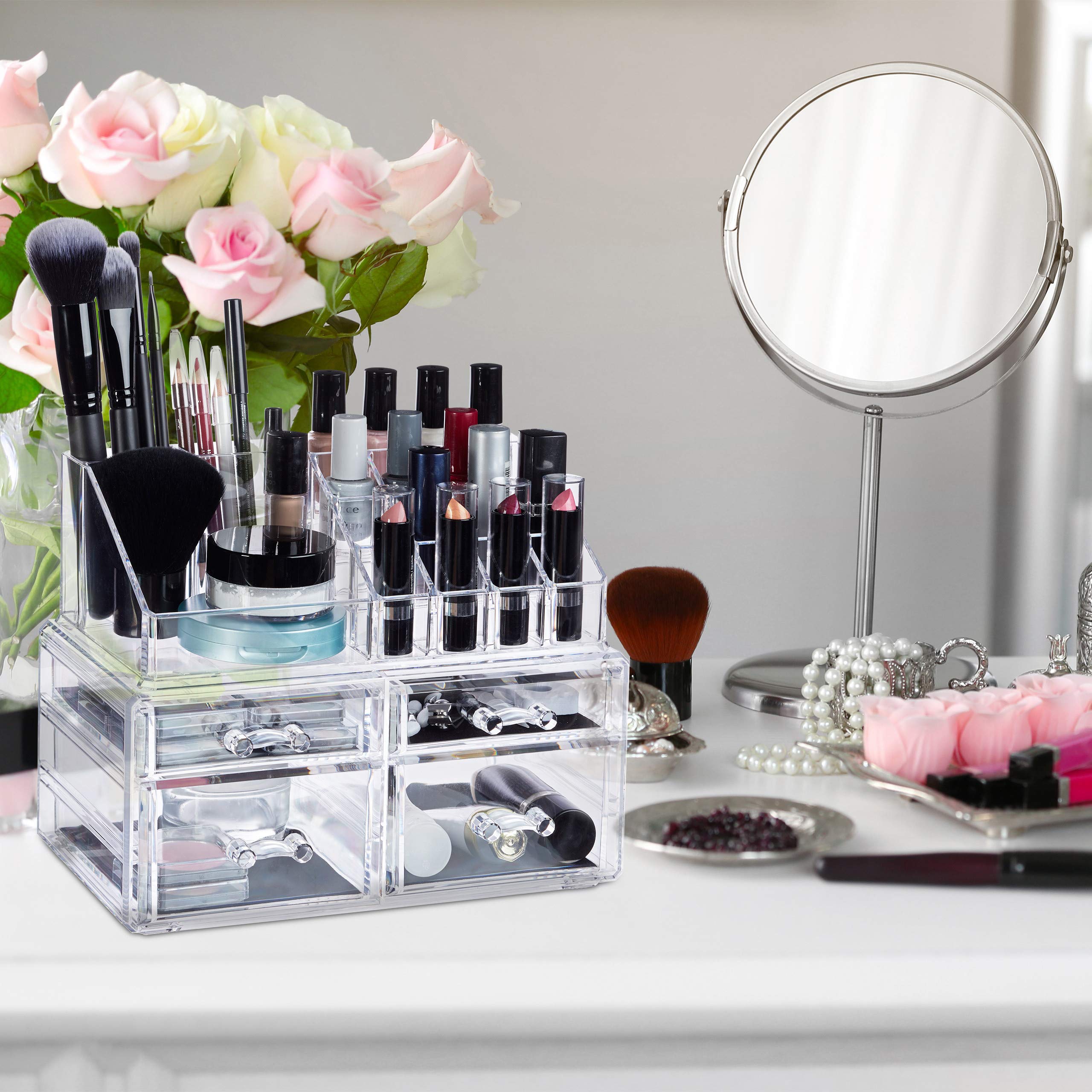 relaxdays-make-up-organizer-kosmetikregal-acryl-transparent-mit-4-schubladen image 2