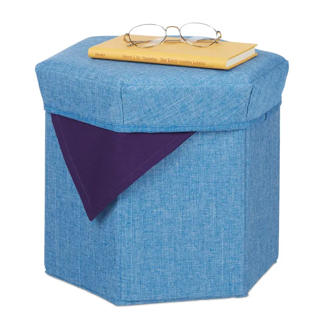 relaxdays-sitzhocker-mit-stauraum-stoff-blau-31x36x32cm image 1