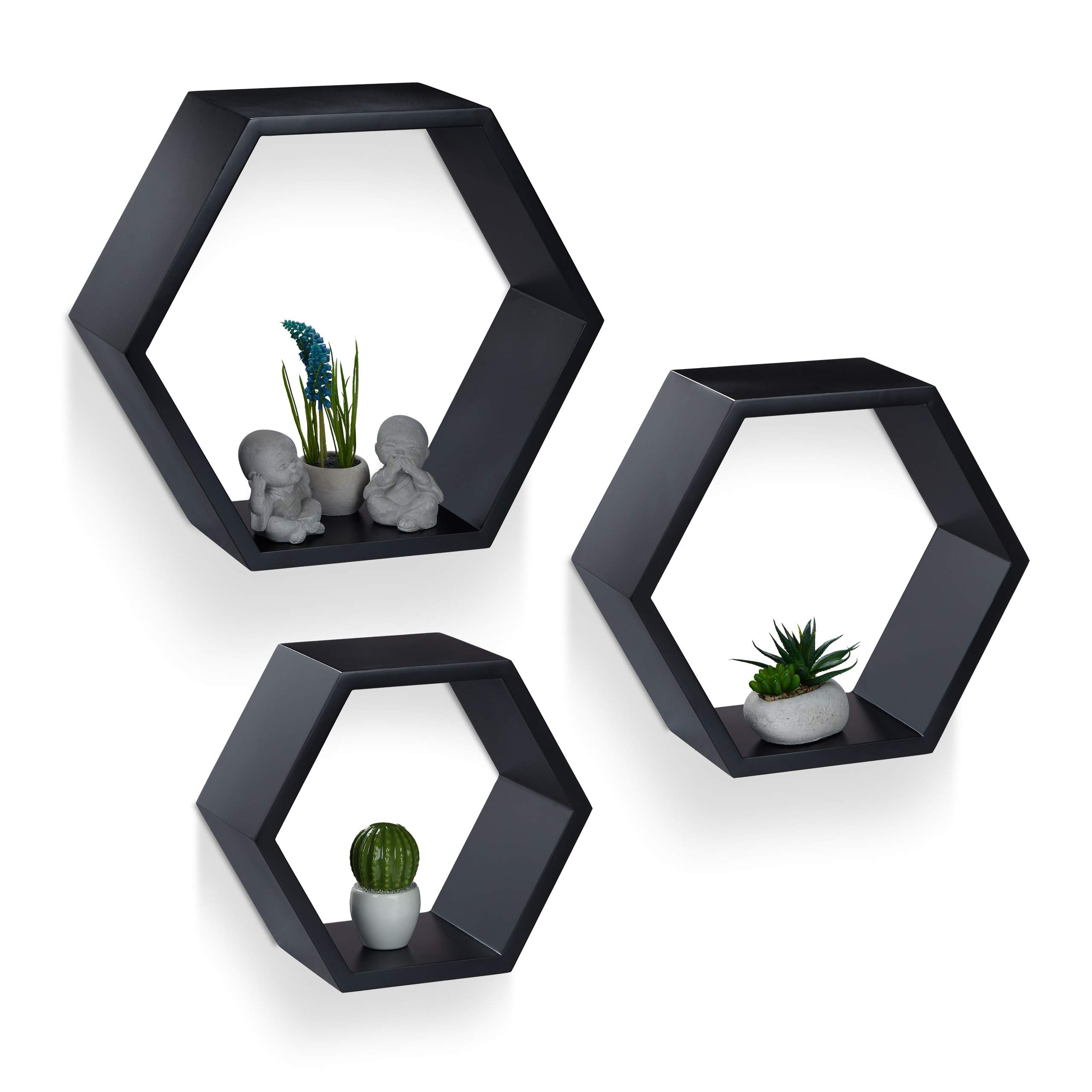 relaxdays-wandregale-sechseckig-3er-set-h-ngeregal-mdf-schwarz image 1
