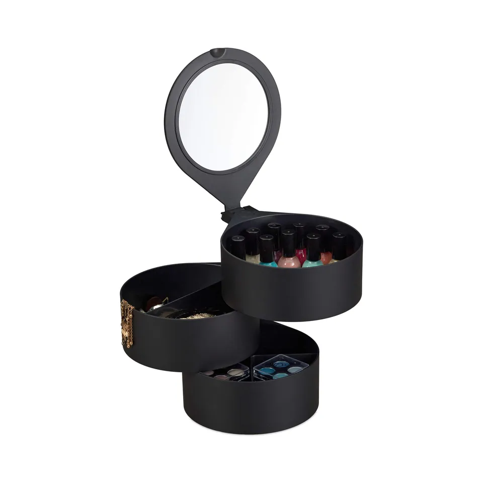 relaxdays-make-up-organizer-mit-spiegel-3-drehbare-ebenen-schwarz image 1