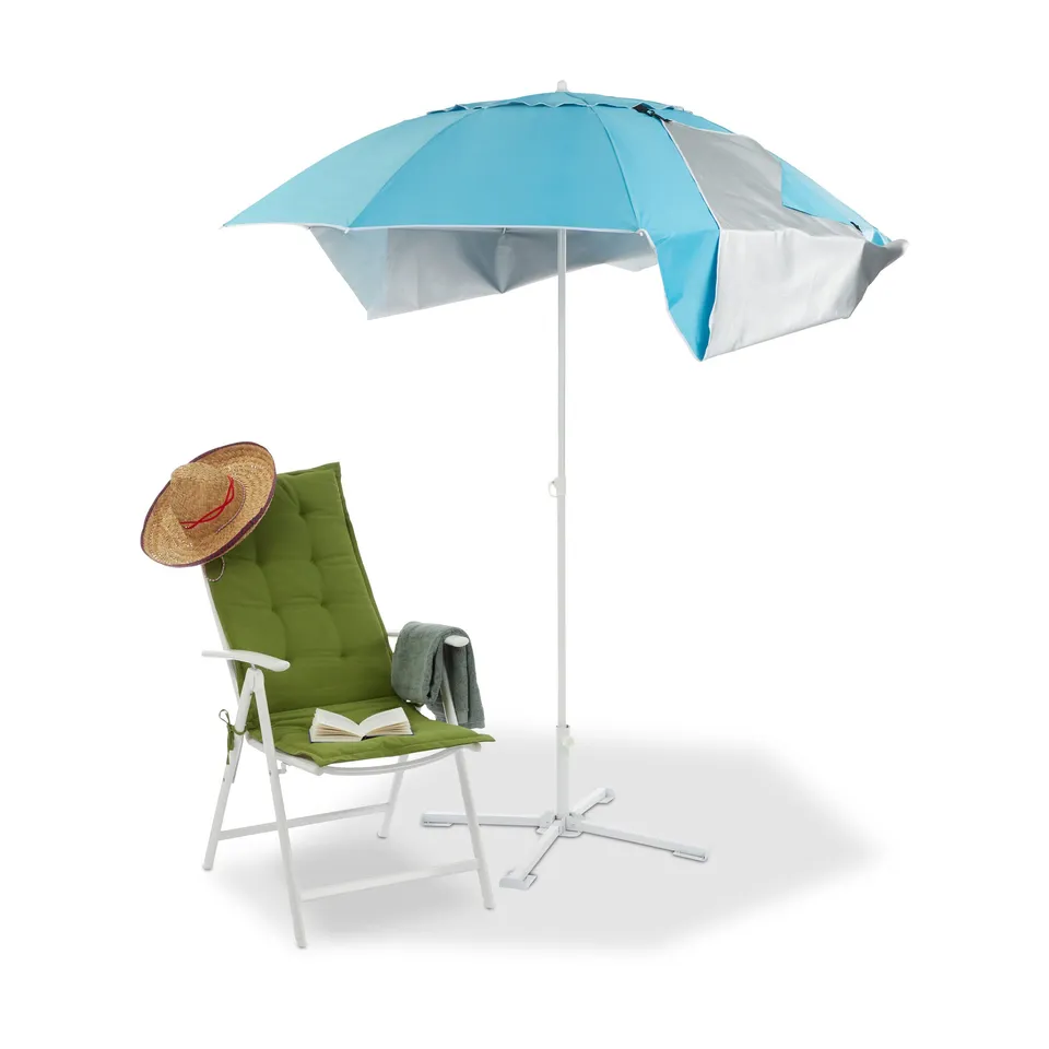relaxdays-strandmuschel-schirm-sonnenschirm-strandzelt-210x180cm-blau-uv-50 image 1