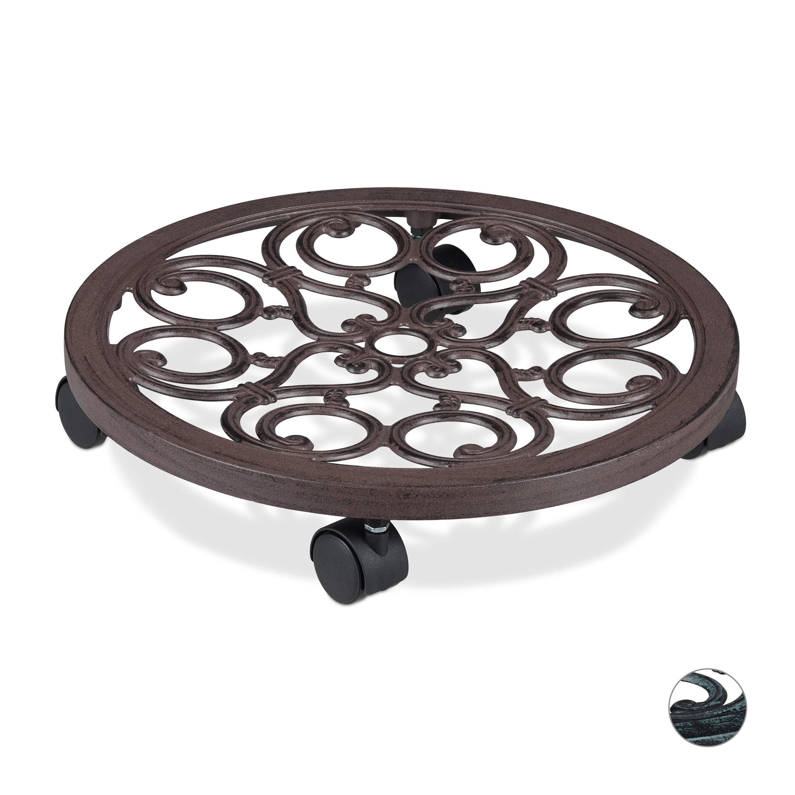 relaxdays-pflanzenroller-rund-metall-38-cm-braun-antik image 1