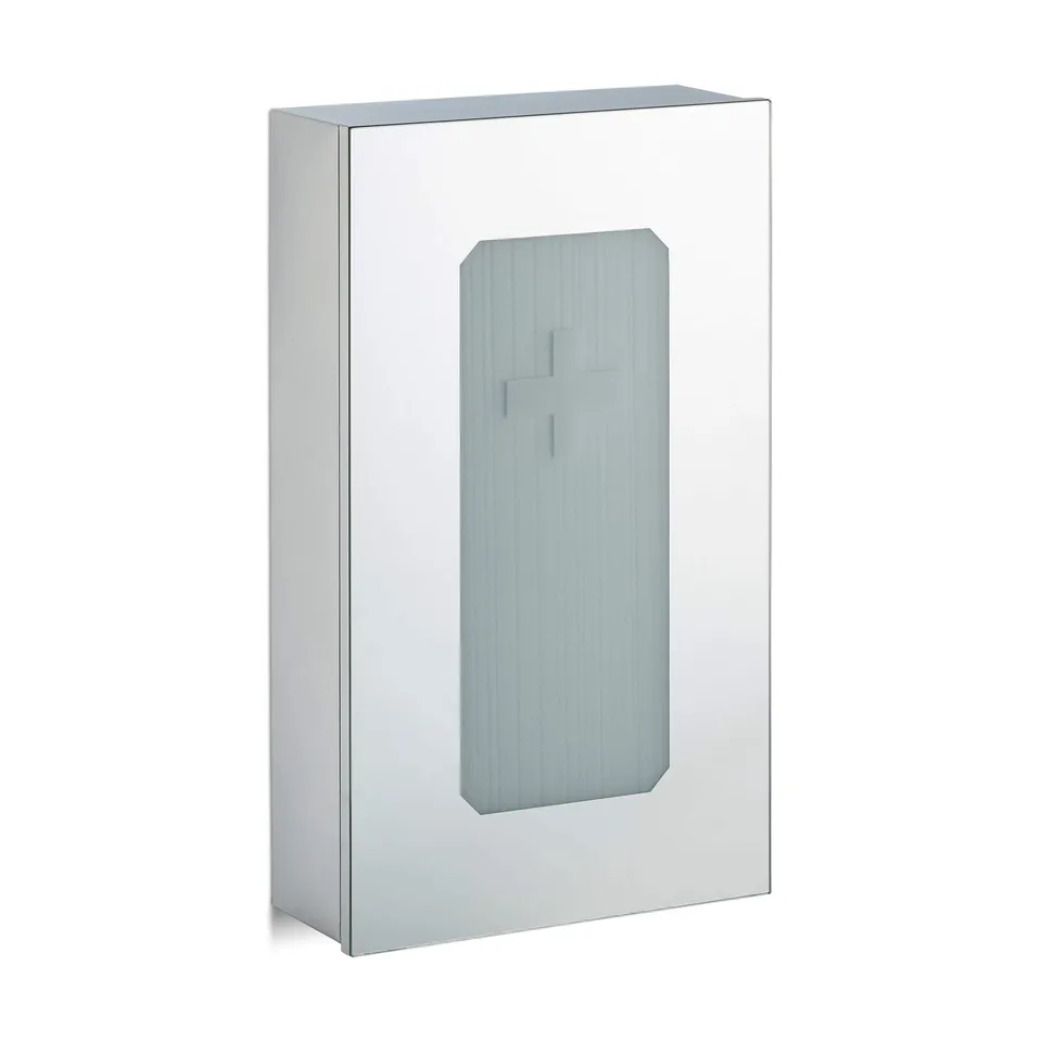 relaxdays-medizinschrank-edelstahl-mit-spiegelt-r-2-f-cher-54x32x12-cm image 1