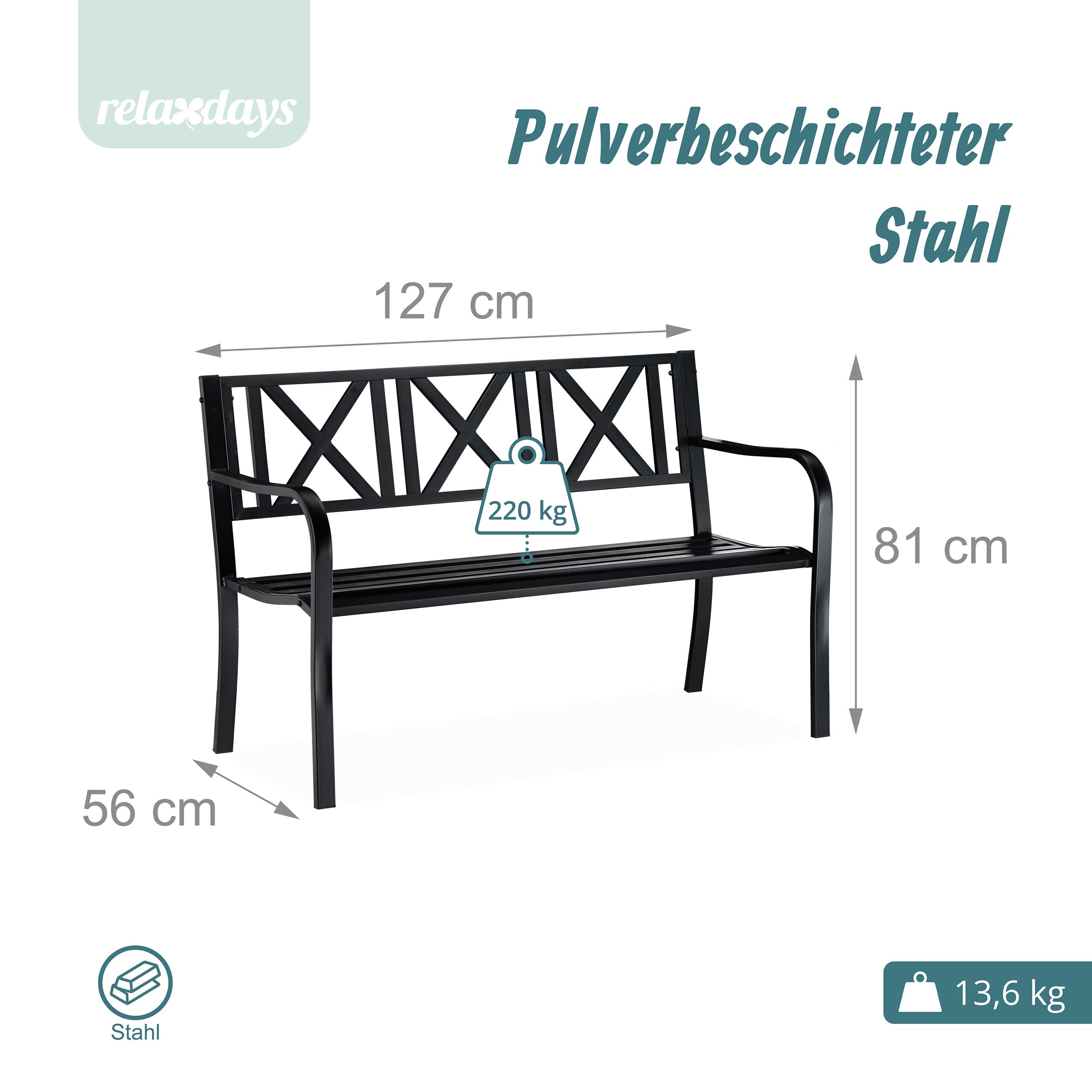 relaxdays-gartenbank-metall-2-sitzer-81-x-127-x-56-cm-schwarz image 3