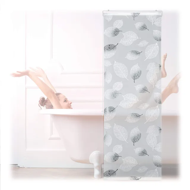 relaxdays-duschrollo-60-x-240-cm-blatt-muster-seilzug-schwarz-wei image 1