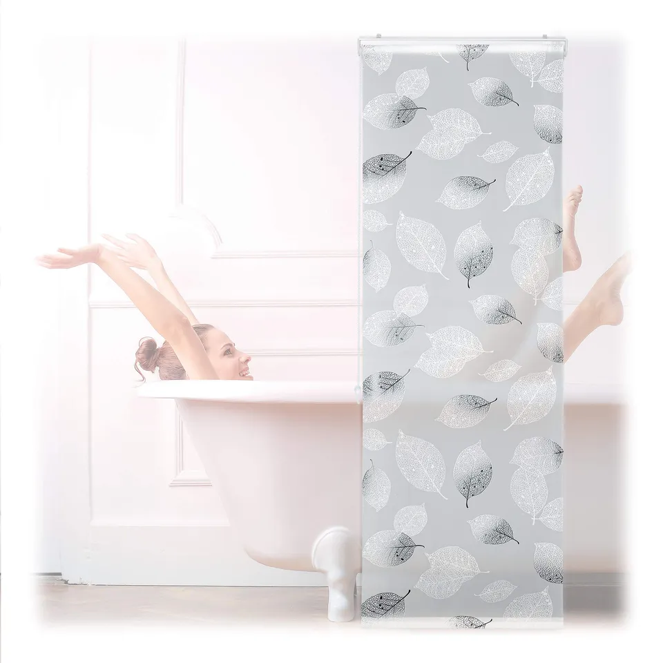 relaxdays-duschrollo-60-x-240-cm-blatt-muster-seilzug-schwarz-wei image 1