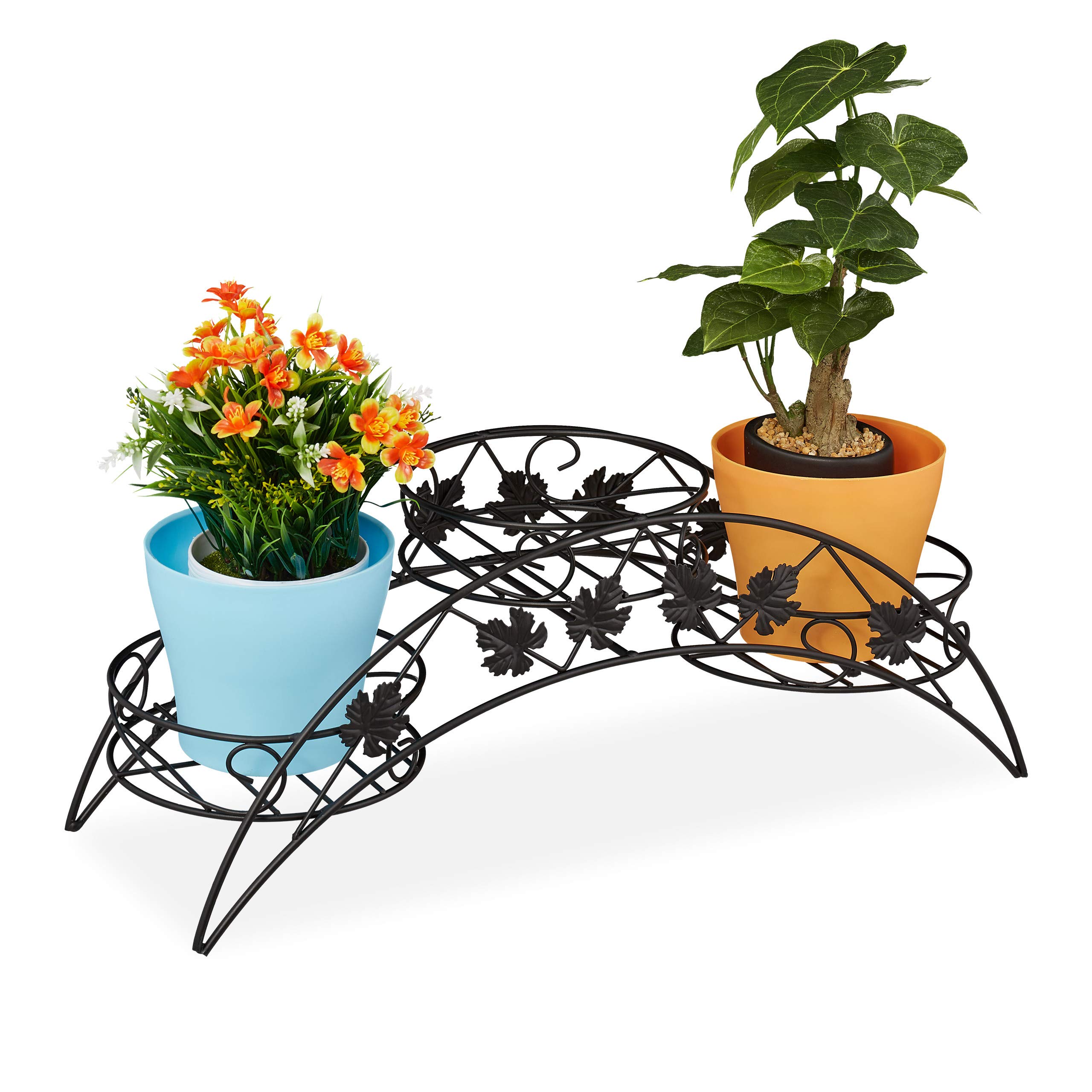 relaxdays-blumentreppe-3-ablagen-pflanzenst-nder-eisen-schwarz-21x55x19-cm image 1
