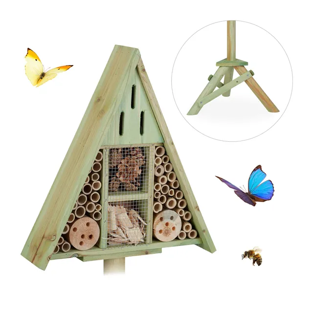 relaxdays-insektenhotel-dreieck-auf-st-nder-gr-n-hbt-130x42x35-cm image 1