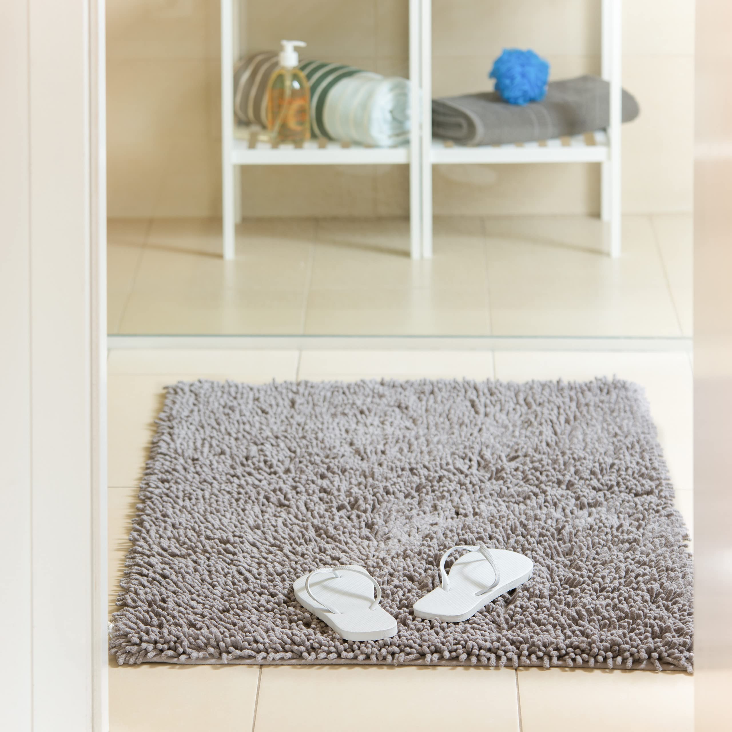 relaxdays-shaggy-badematte-hochflor-teppich-120-x-70-cm-grau image 2