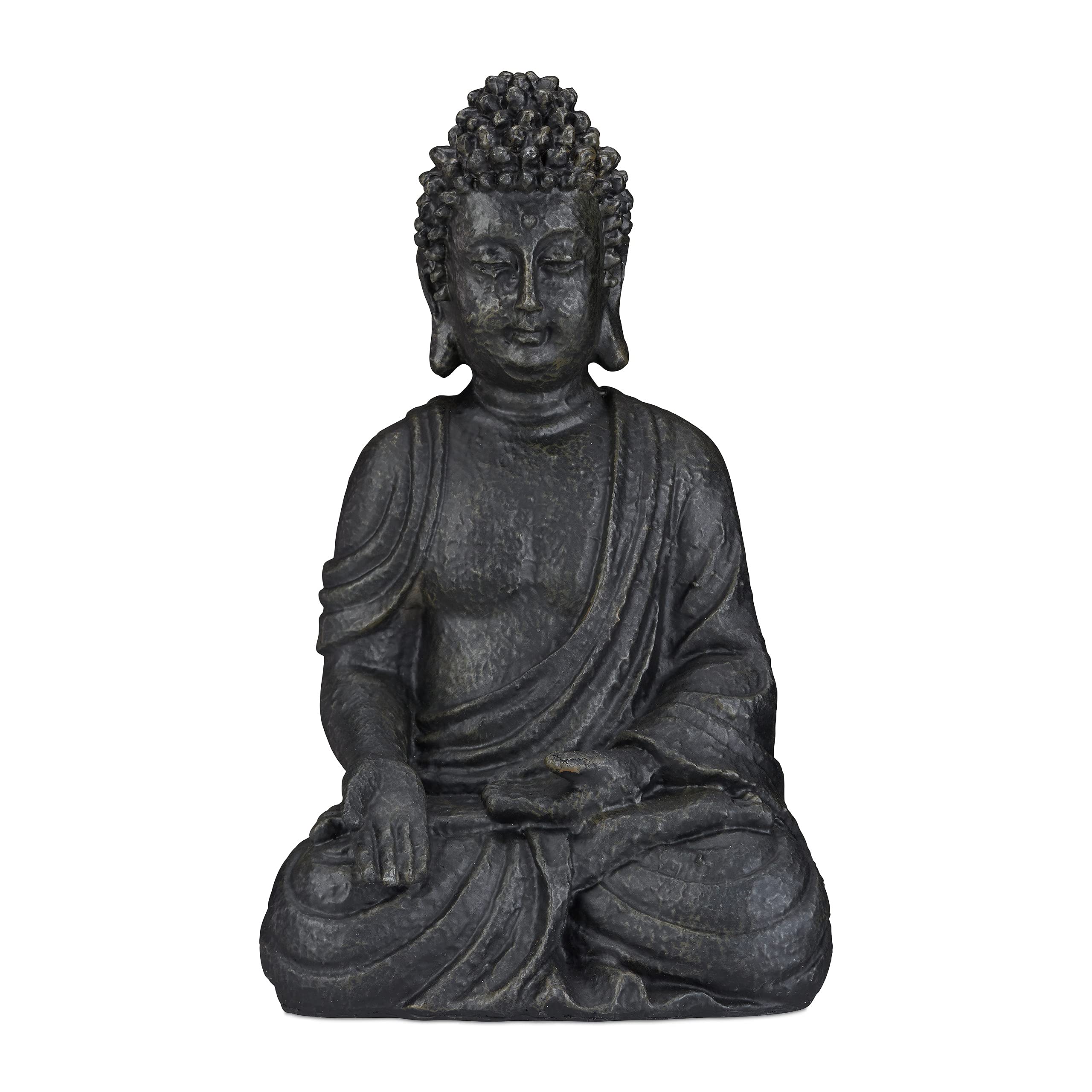relaxdays-buddha-figur-sitzend-40-cm-feng-shui-garten-dekofigur-dunkelgrau image 1