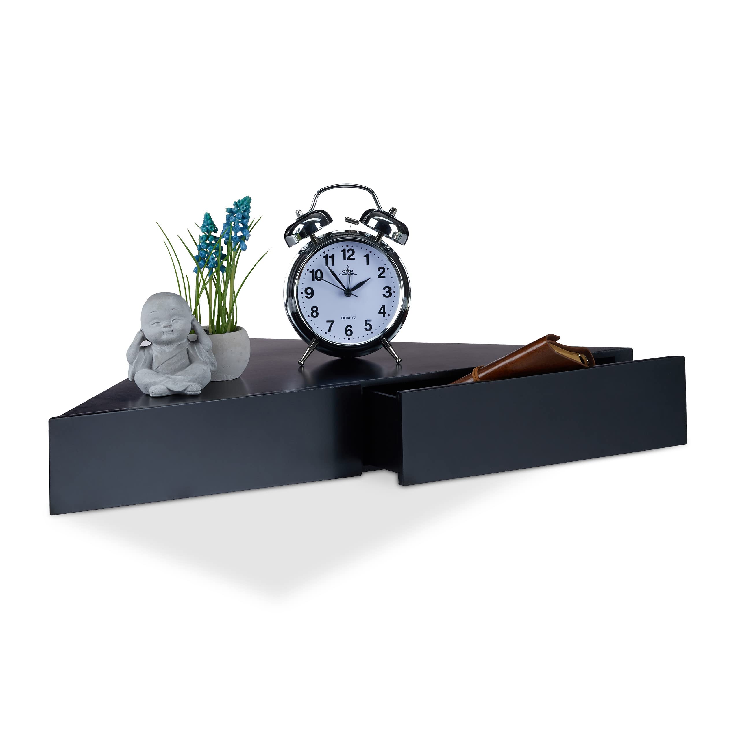 relaxdays-eck-wandregal-dreieckig-mit-2-schubladen-60x30-cm-schwarz image 1