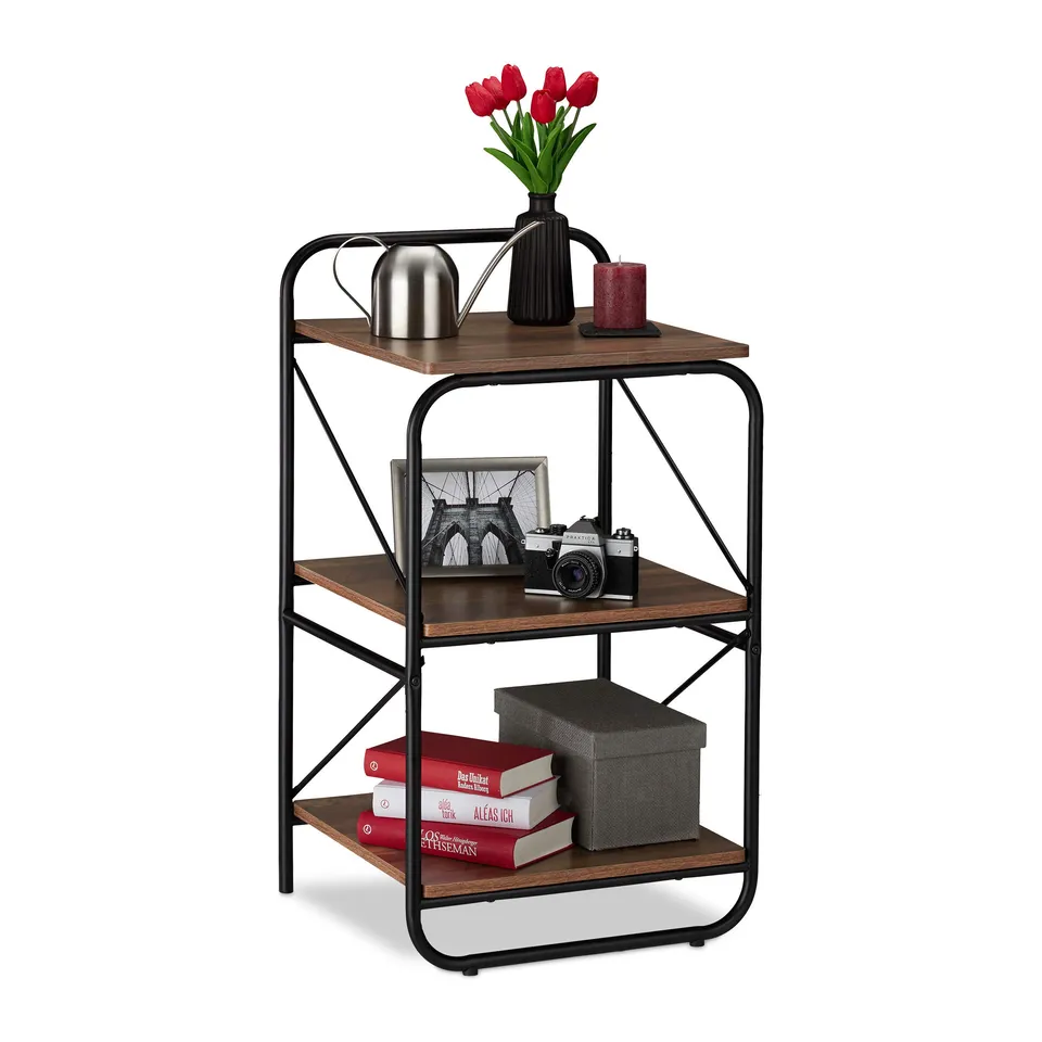 relaxdays-standregal-3-ebenen-metall-schwarz-braun-86-5-x-47-5-x-45-cm image 1