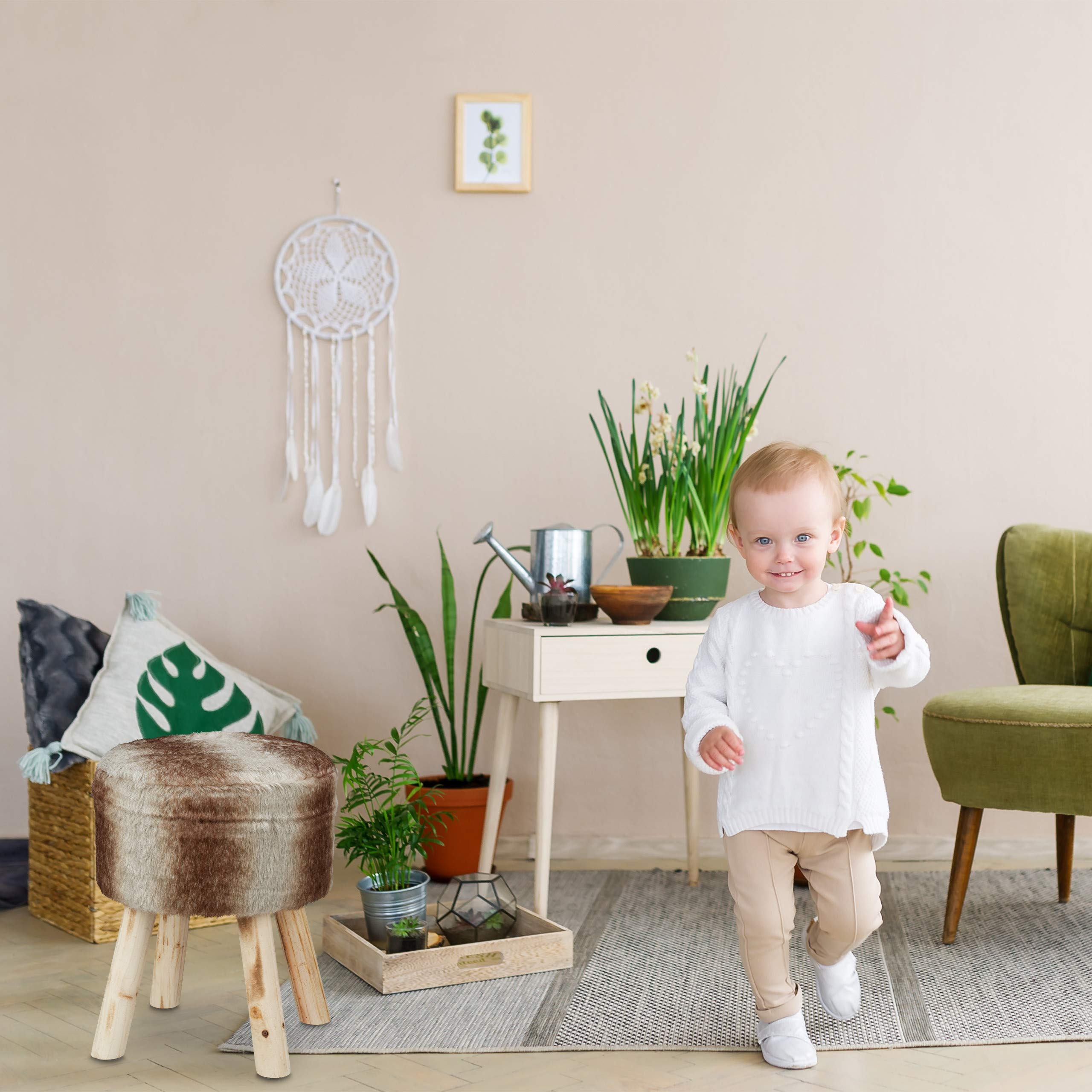 relaxdays-fellhocker-rund-42x33-cm-sitzhocker-kunstfell-holzbeine-grau-braun image 4