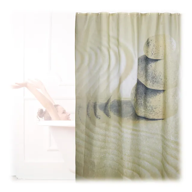 relaxdays-duschvorhang-steine-zen-200x180-cm-beige-waschbar image 1