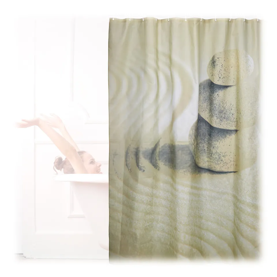 relaxdays-duschvorhang-steine-zen-200x180-cm-beige-waschbar image 1