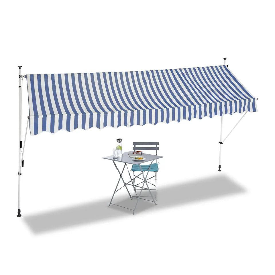 relaxdays-klemmmarkise-400-cm-blau-gestreift-ohne-bohren image 1