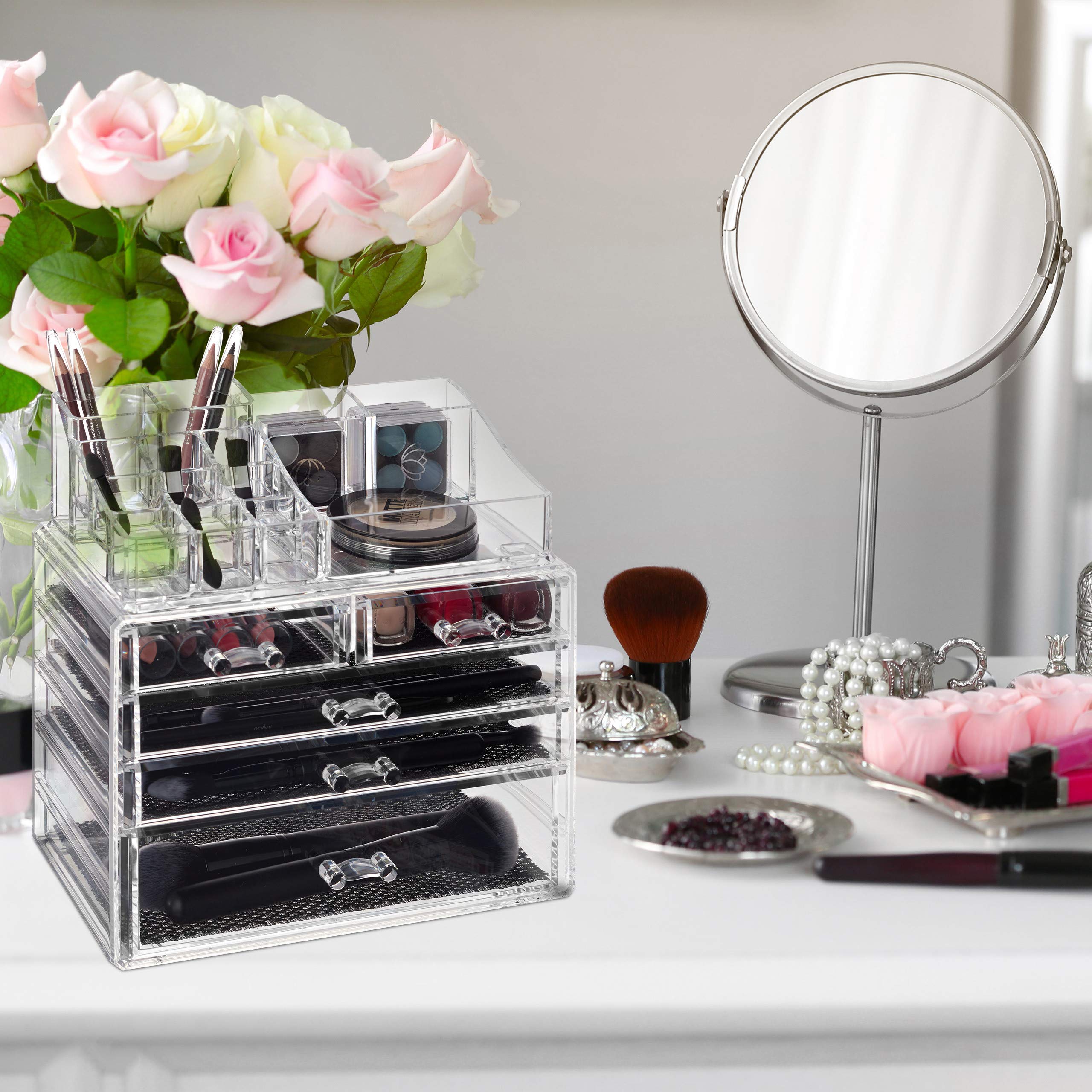 relaxdays-make-up-organizer-transparent-mit-5-schubladen-2-teilig image 2