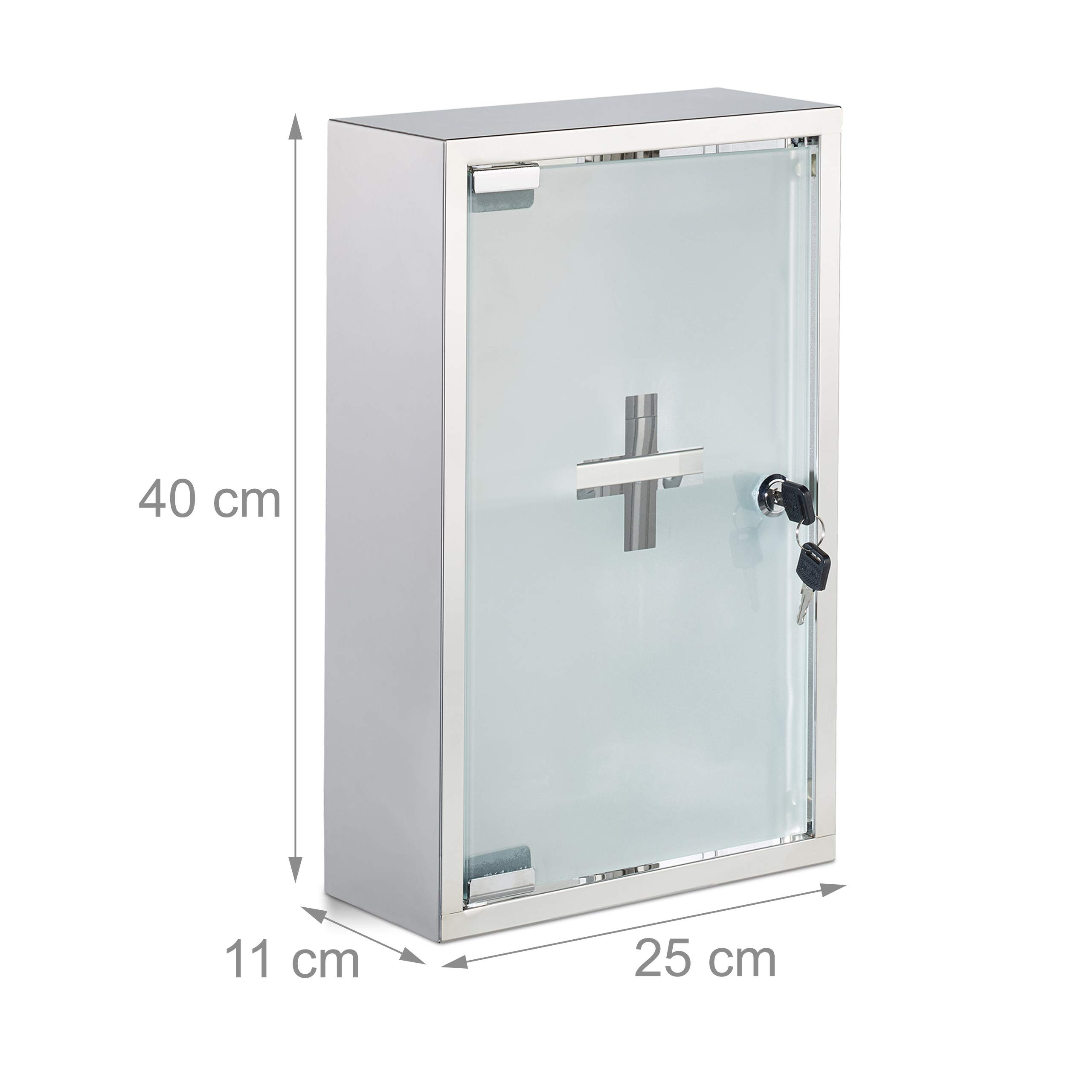 relaxdays-medizinschrank-edelstahl-abschlie-bar-mit-glast-r-40x25x11-cm image 3