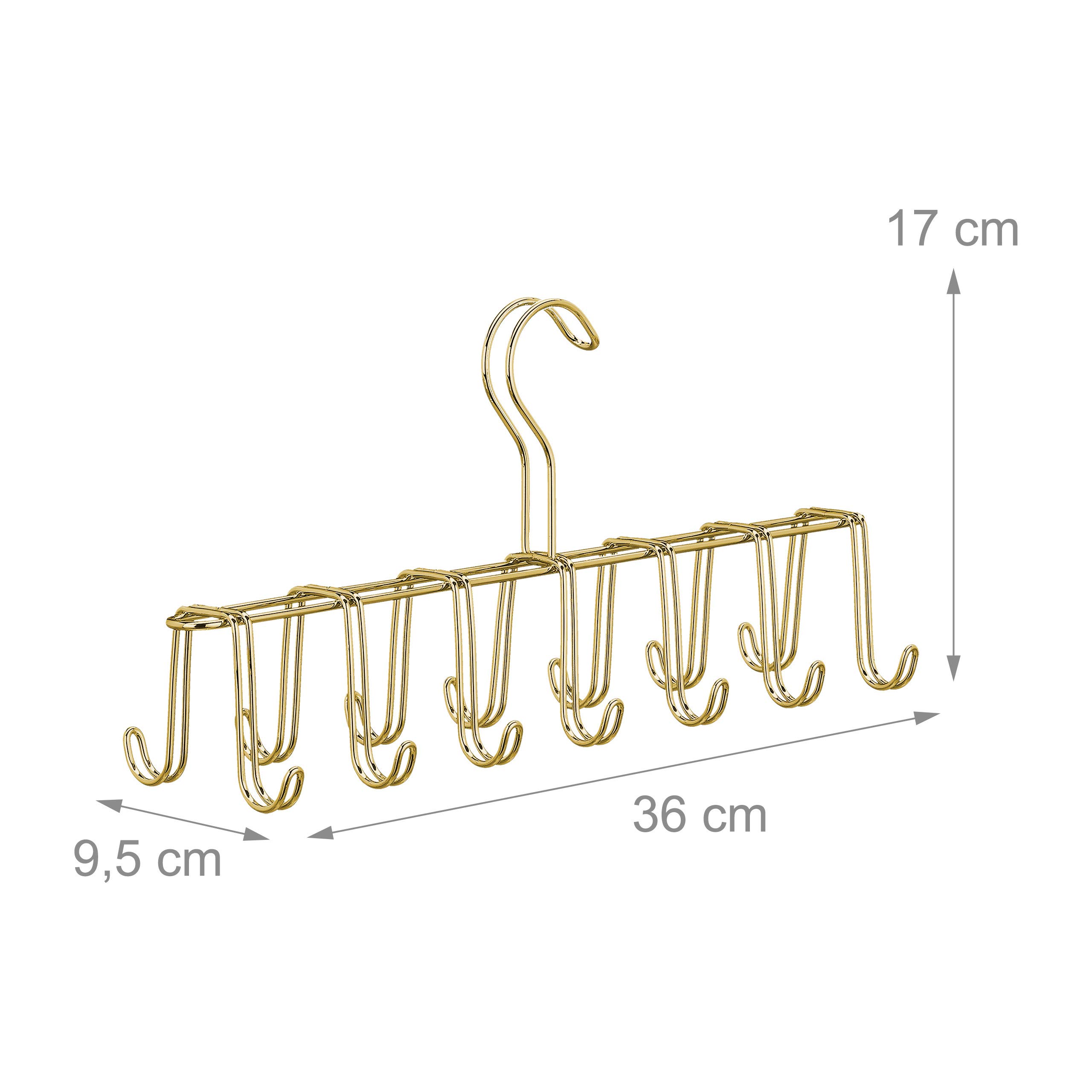 relaxdays-g-rtelhalter-krawattenhalter-metall-14-haken-gold-17x36x9-5-cm image 4