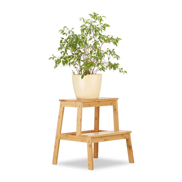 relaxdays-bambus-blumenhocker-2-stufen-natur-47-x-42-x-42-cm image 1
