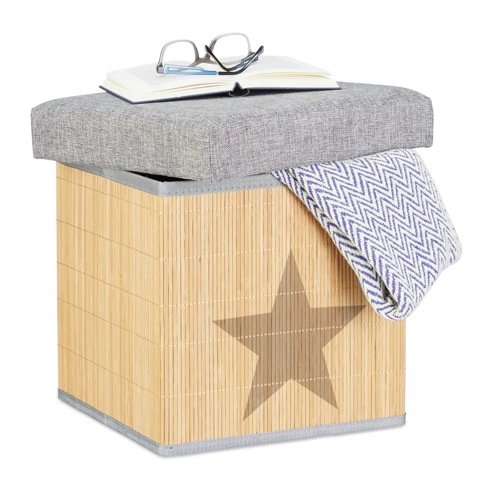 relaxdays-sitzhocker-faltbar-36-cm-bambus-stauraum-stern-grau-natur image 1