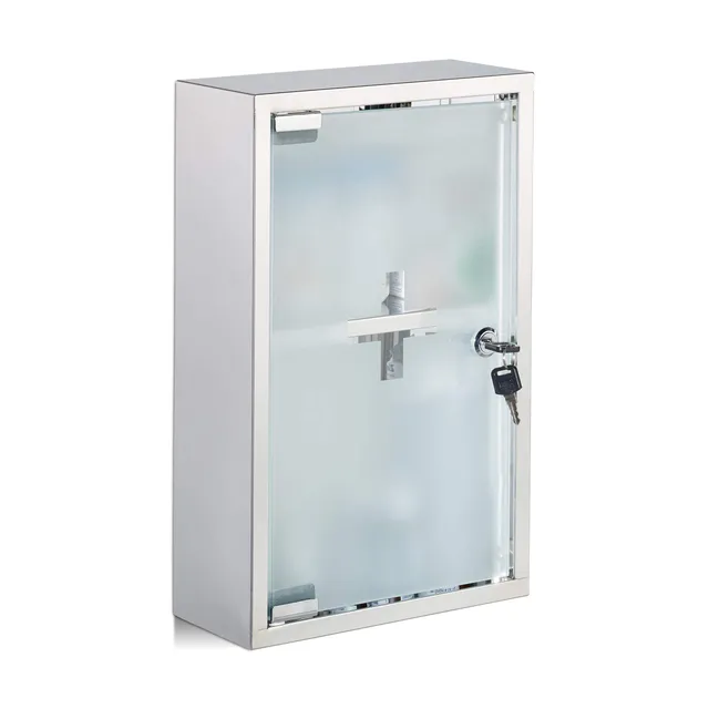relaxdays-medizinschrank-edelstahl-abschlie-bar-mit-glast-r-40x25x11-cm image 1