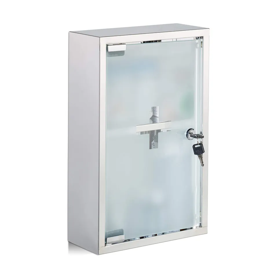 relaxdays-medizinschrank-edelstahl-abschlie-bar-mit-glast-r-40x25x11-cm image 1