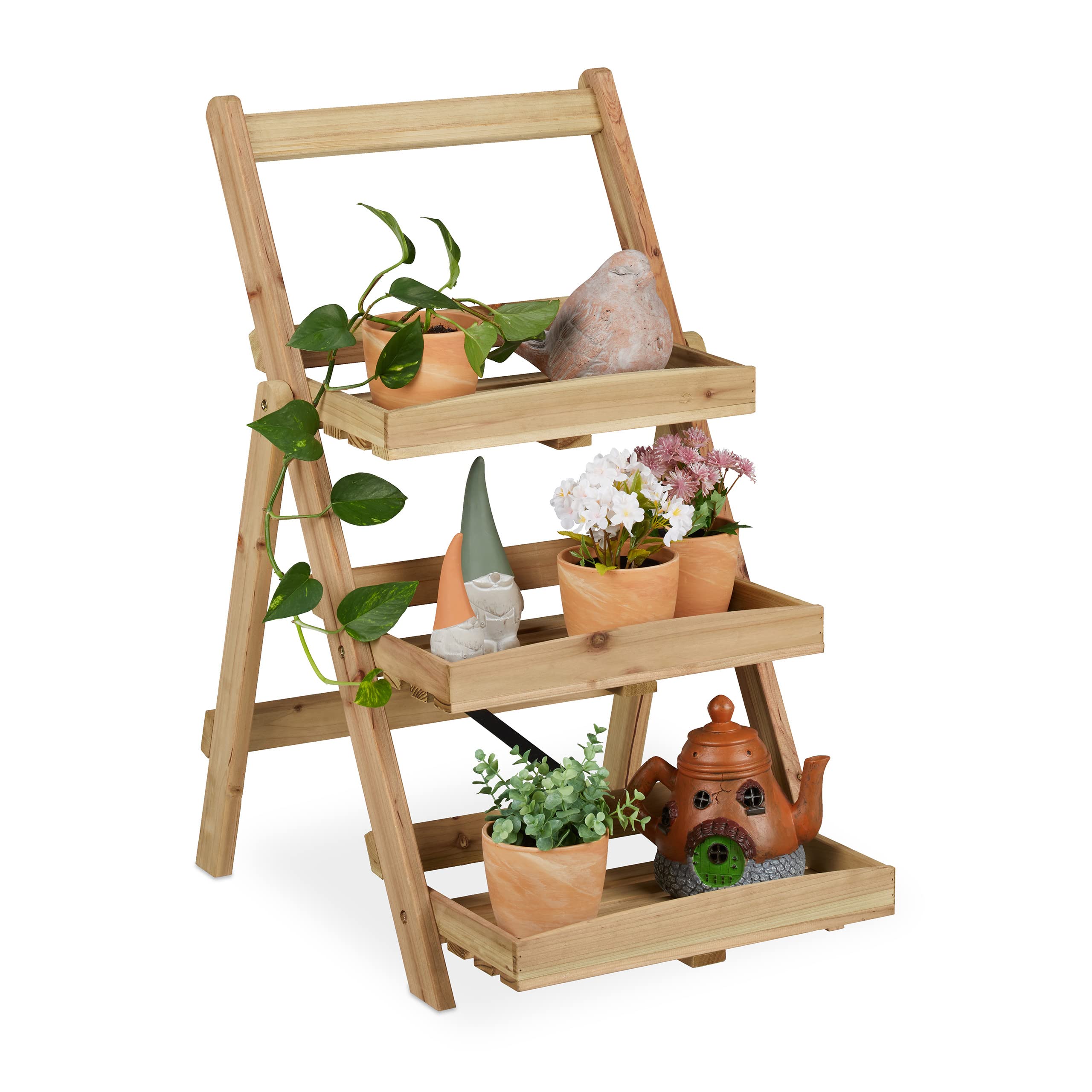 relaxdays-blumenregal-holz-3-ablagen-stehend-natur-80-5-x-50-x-61-cm image 1