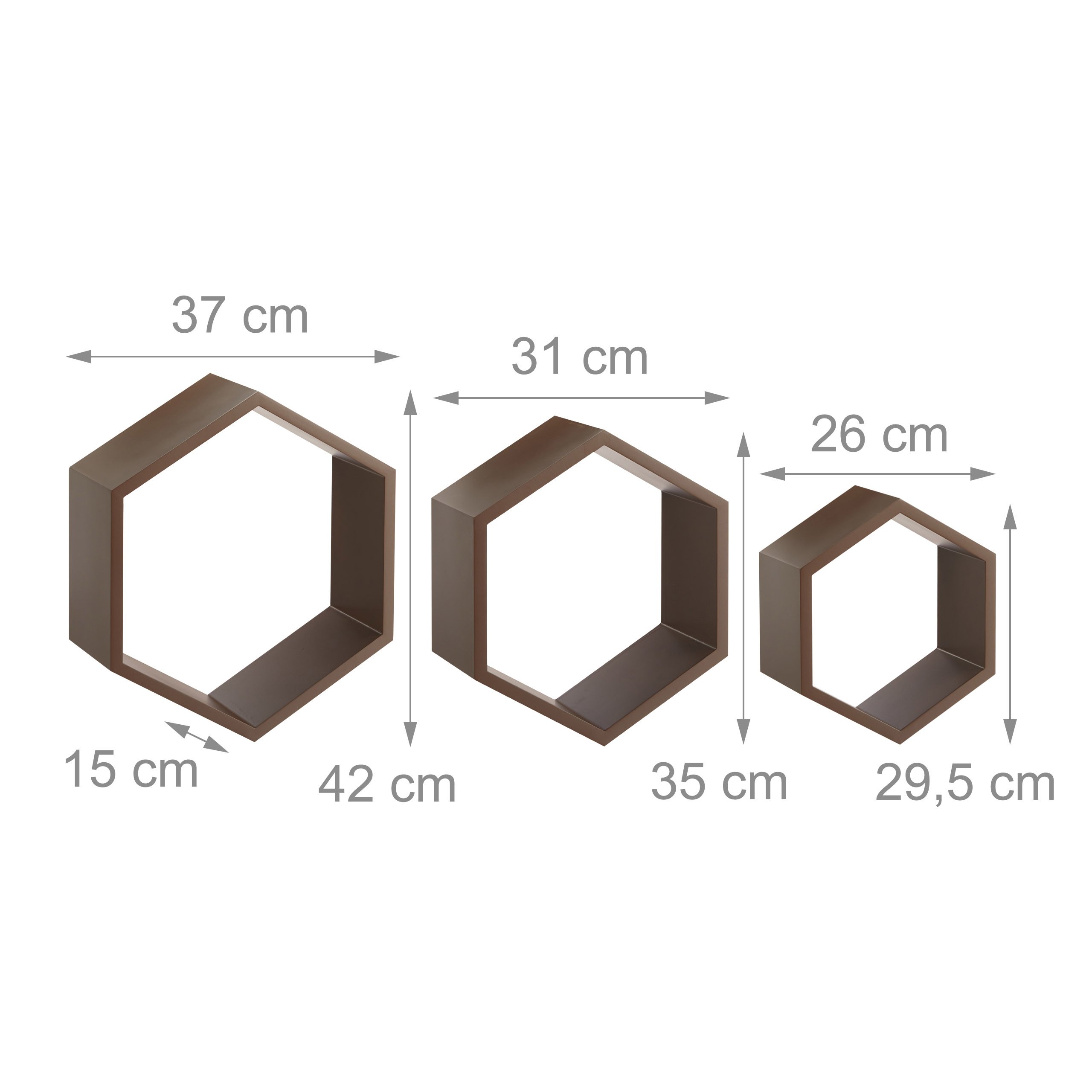 relaxdays-wandregale-sechseckig-3er-set-h-ngeregale-mdf-braun image 3