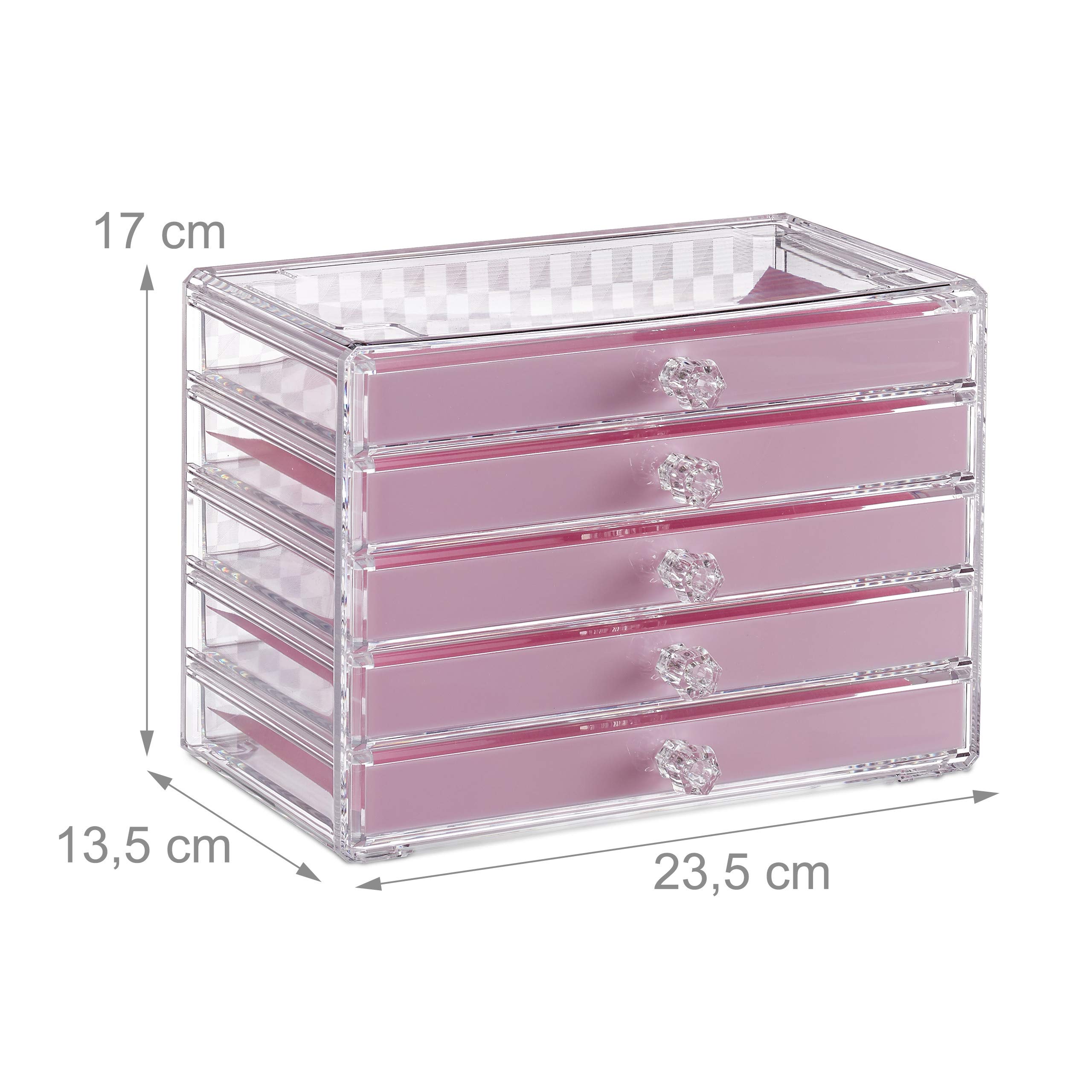 relaxdays-kosmetik-organizer-acryl-rosa-5-schubladen-mit-einlegern image 4