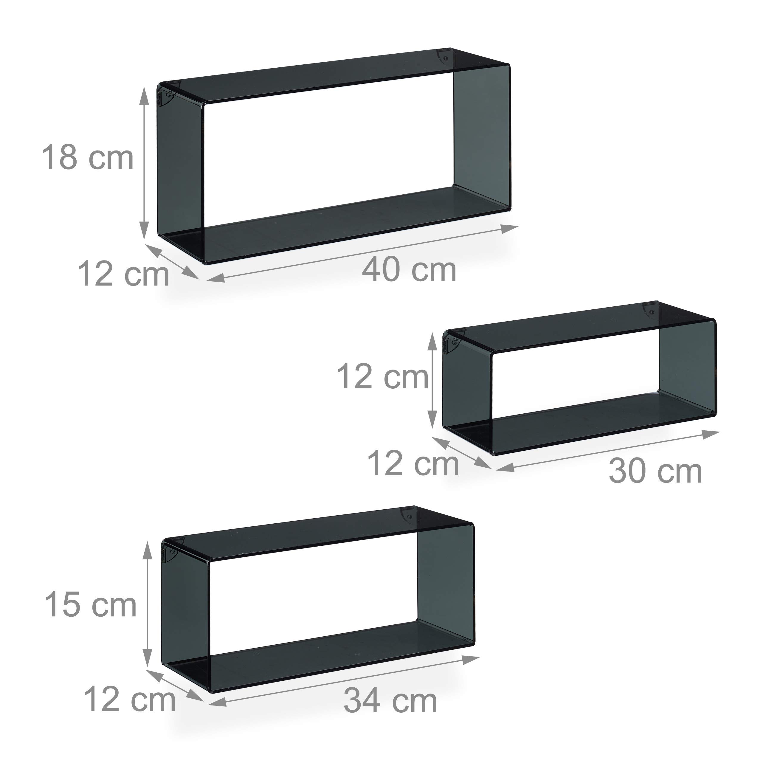 relaxdays-wandregal-3er-set-acryl-schwebend-cube-schwarz image 3