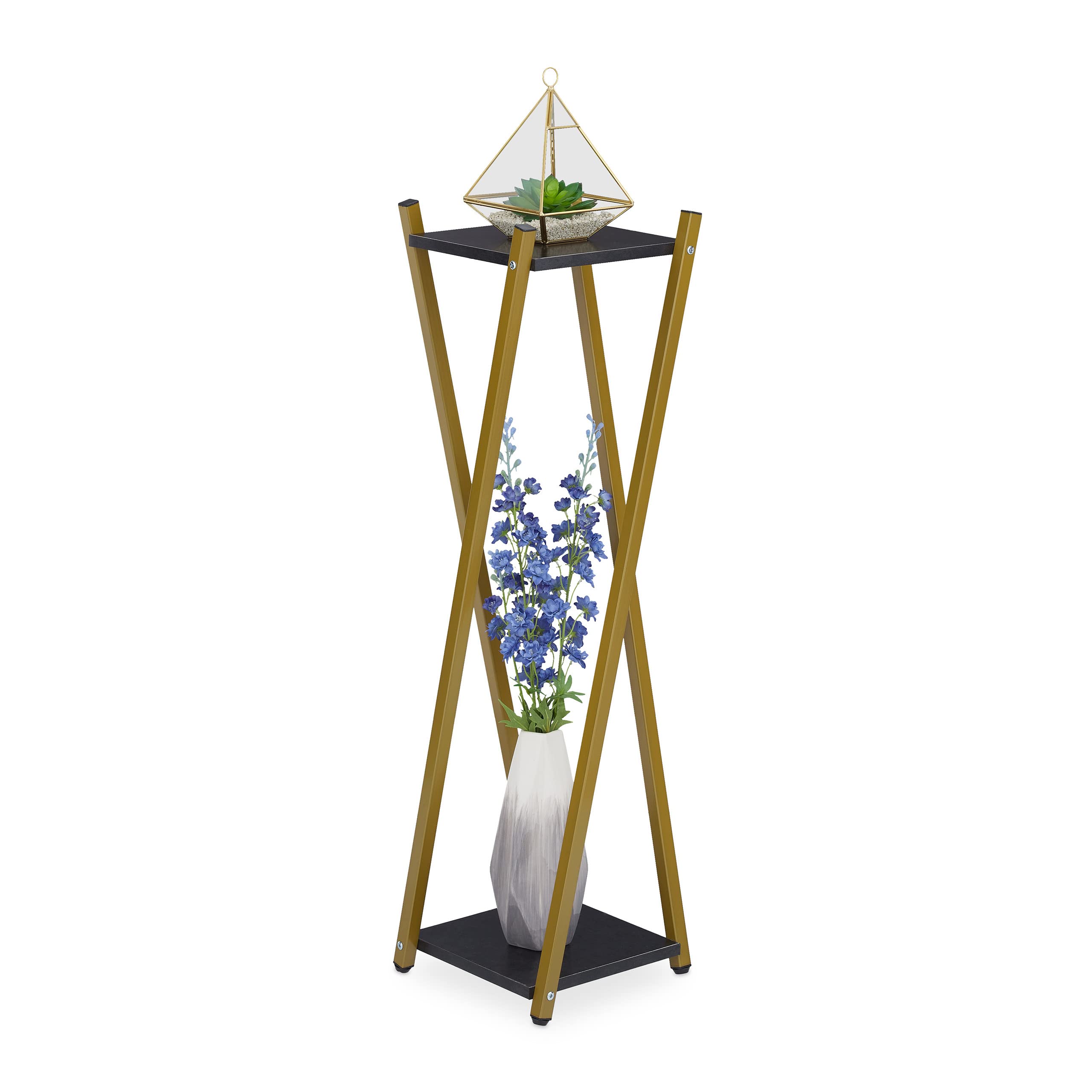 relaxdays-blumenst-nder-2-etagen-marmoroptik-99x29x29-cm-gold-schwarz image 1